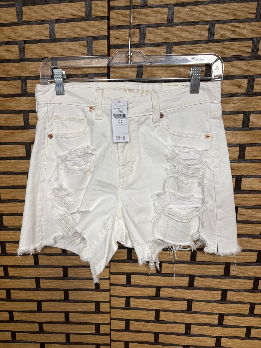 American Eagle White Distressed Jean Shorts Size 4